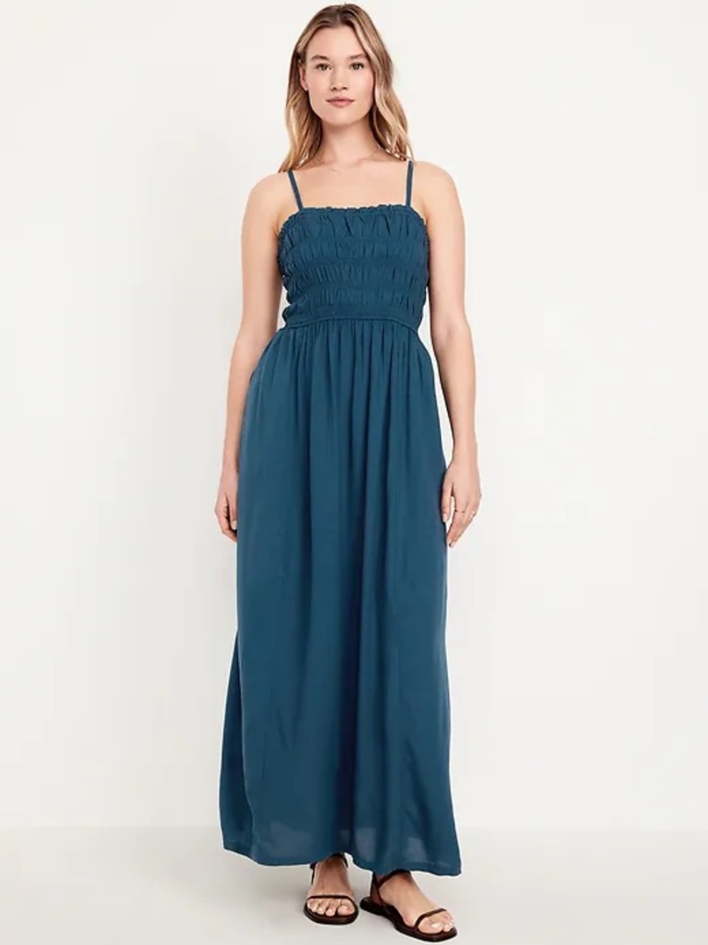 Old Navy Teal Smocked Maxi Dress with Thin Straps